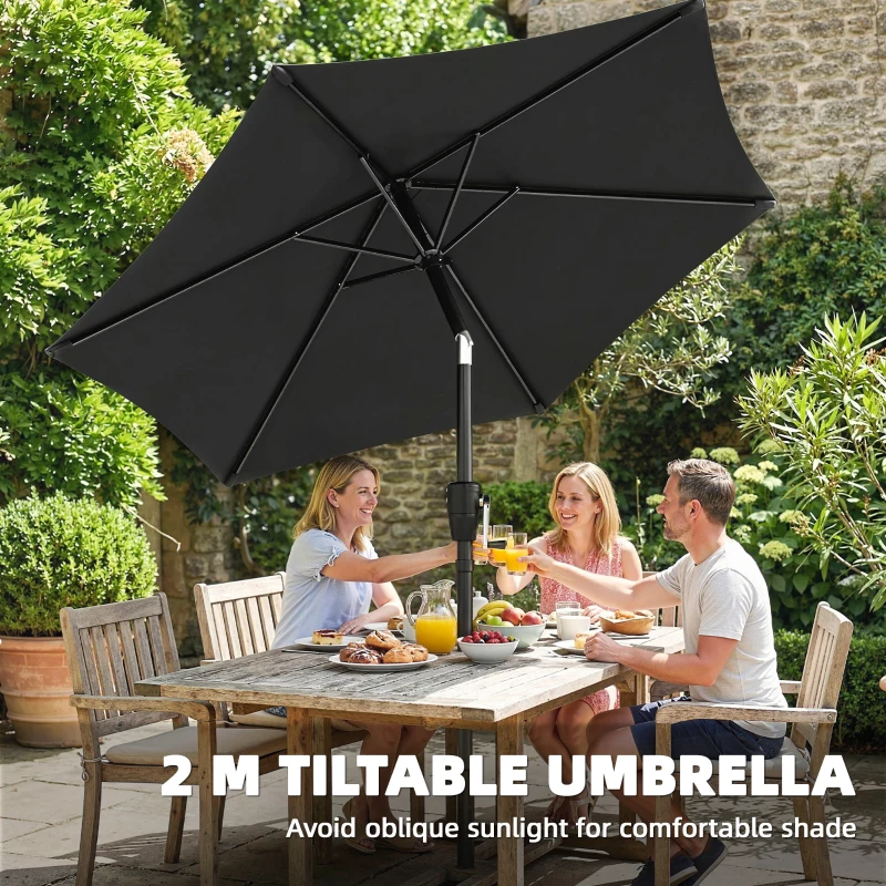 Outsunny 2m Garden Parasol Umbrella, Outdoor Table Parasol Umbrella with Crank Handle, Tilt Function, UV30+ Protection