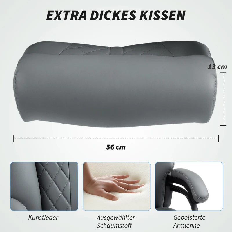 HOMCOM Directiestoel, 150 kg belastbare Big and Tall bureaustoel van PU-leer met veergevuld zitkussen, antracietgrijs