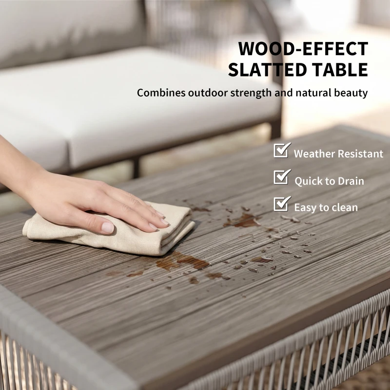 Outsunny 4 Piece Rattan Garden Furniture Set with Loveseat, Armchairs, Table, Steel Frame Wicker Patio Conversation Set, Grey