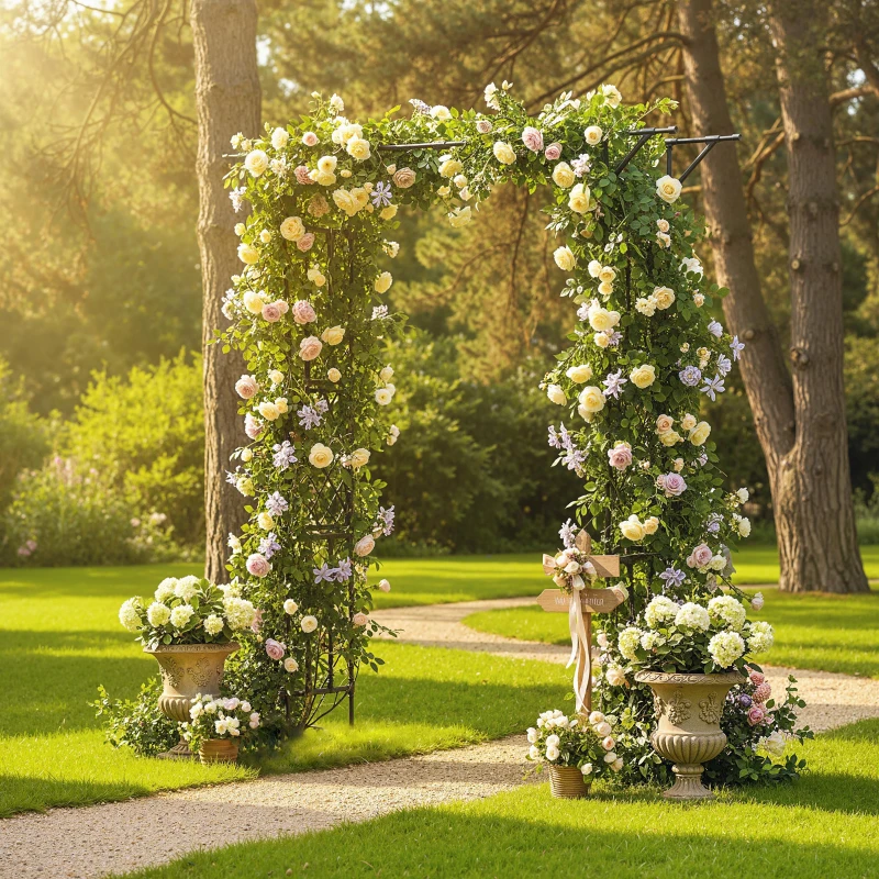 Outsunny Garden Arch, PE-Coated Steel Arbour Trellis for Climbing Plants, Rose Arch, 180 x 40 x 215 cm, Black