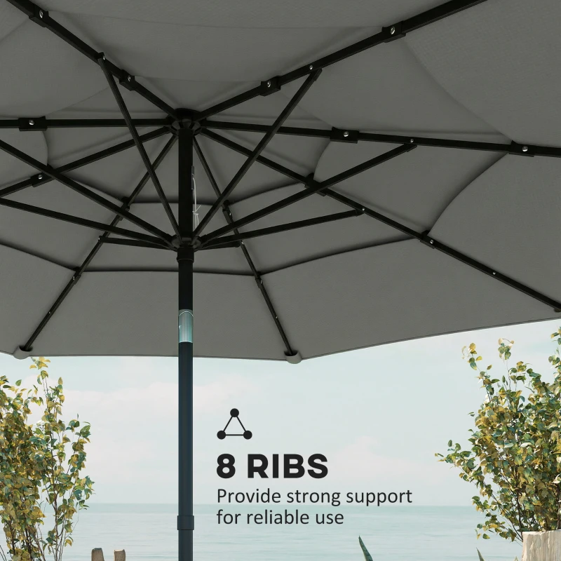 Outsunny Garden Parasol, Parasol Umbrella with 3-tier Roof, Crank Handle, Tilt Function, Polyester Canopy, Grey