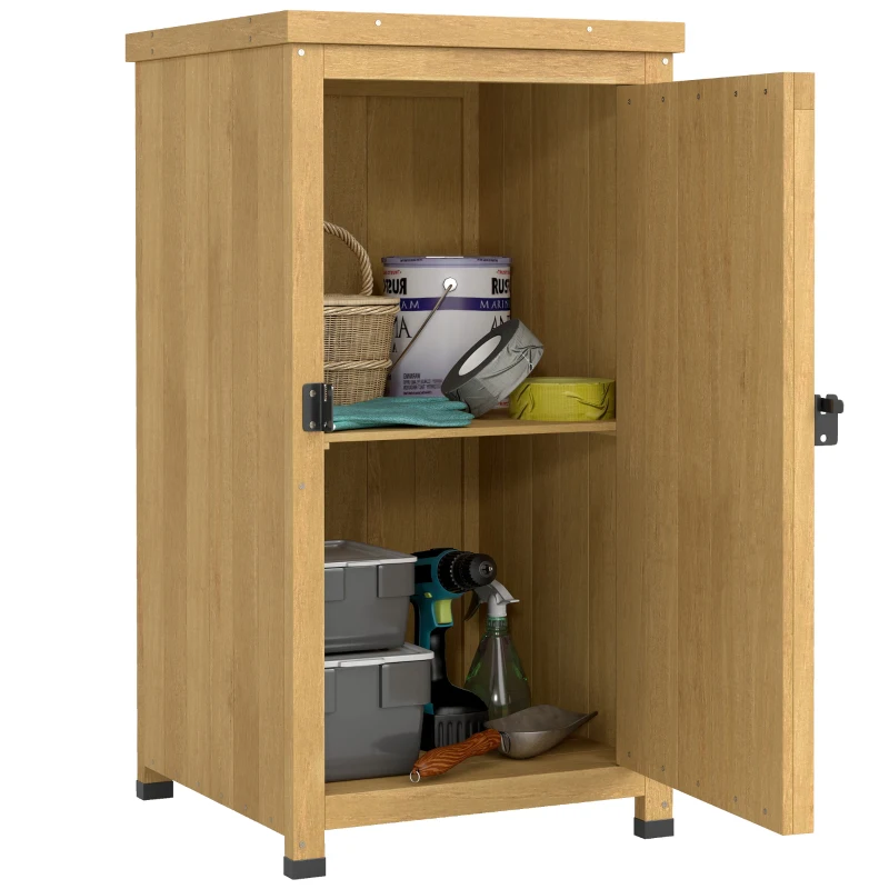 Outsunny Wooden Garden Shed, Garden Tool Storage Shed with Metal Top and Shelf, Light Brown