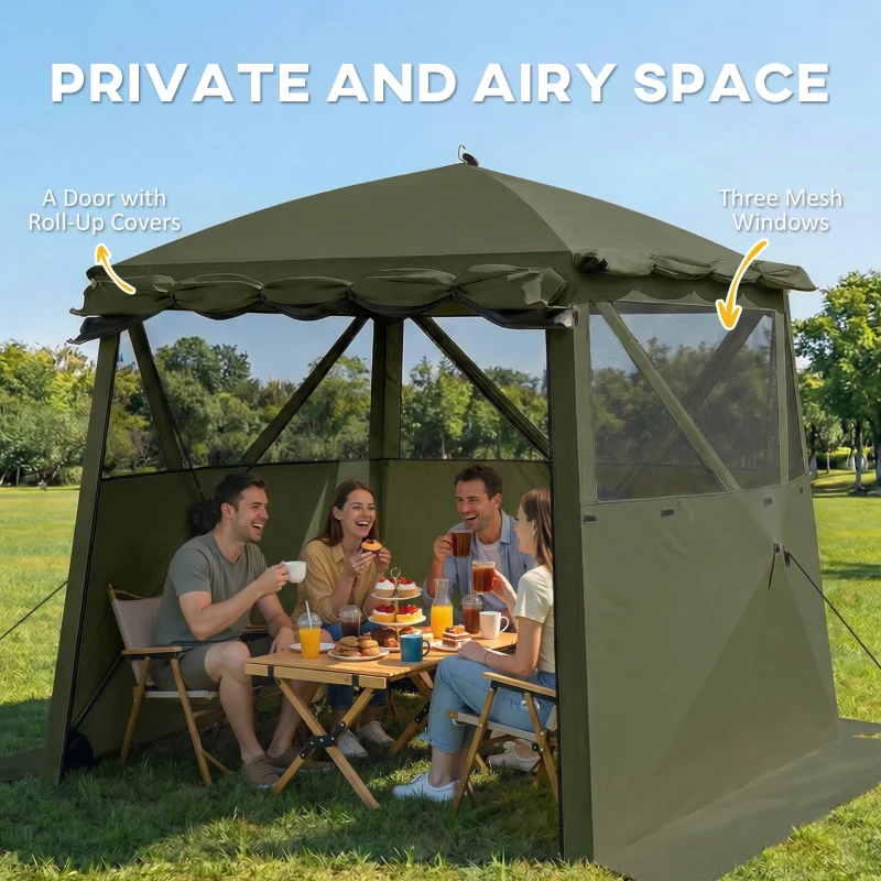 Outsunny Pop Up Gazebo Waterproof Instant Shelter with Awning Mesh Windows for Camping Patio 2 x 2 m, Army Green