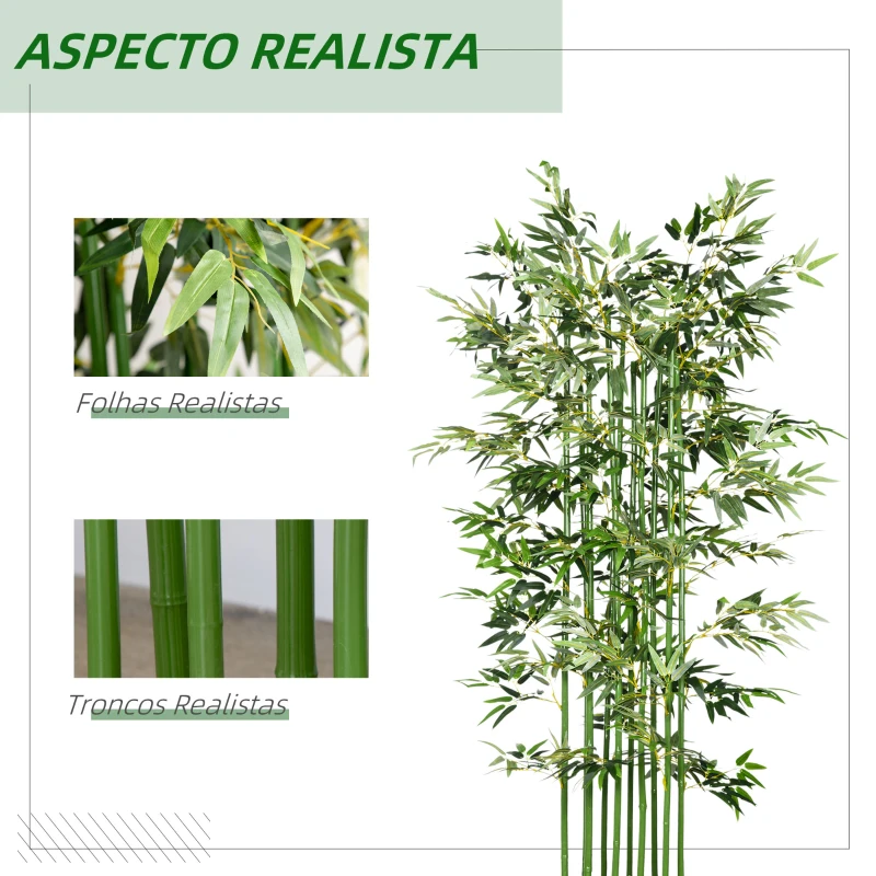 HOMCOM Conjunto de 2 Plantas Artificiais em Vaso de Madeira de Pinho 180cm Bambus Artificiais com 1640 Folhas Realistas 35x10x180 cm Verde