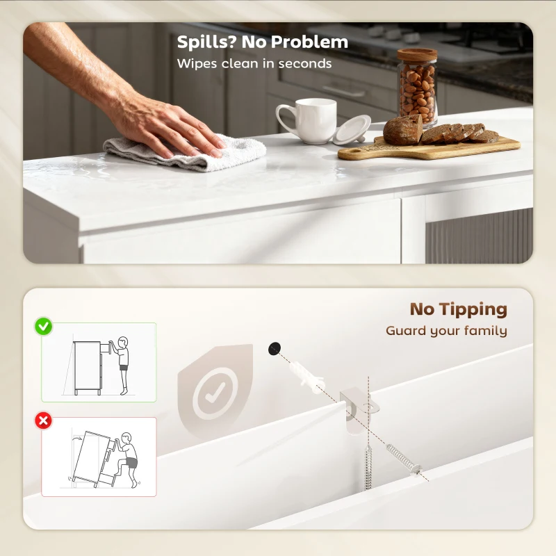 HOMCOM Szafka Bufetowa, Szafka Boczna z 4 Szufladami, 2 Drzwiami Szklanymi, Nowoczesny Design, MDF, Biała