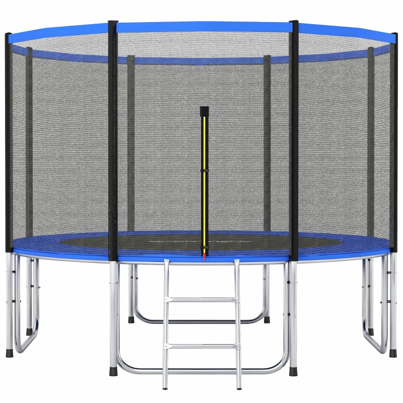 SPORTNOW Trampolino da Esterno Ø366 cm per Bambini con Rete di Sicurezza, Scala e Imbottitura delle Molle, Blu