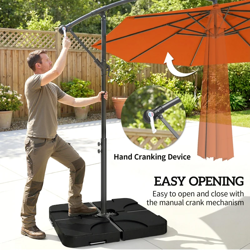 Outsunny 3m Overhanging Parasol, with Base, Weights and Cover - Orange