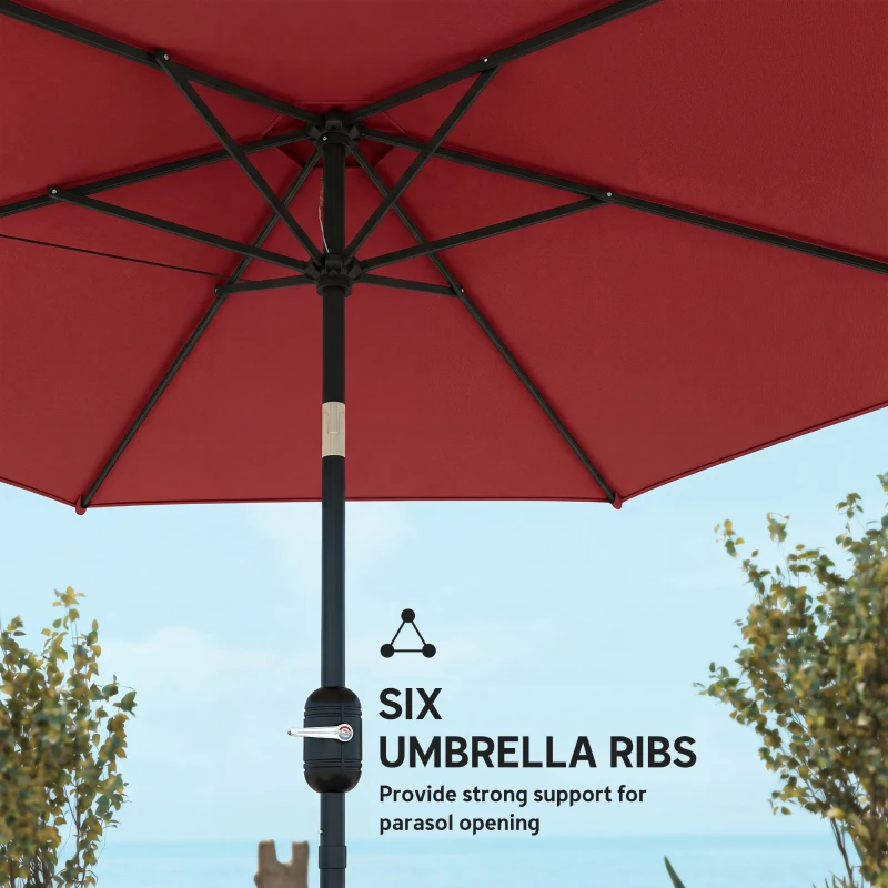 Outsunny 2.6 m Garden Parasol Umbrella with Aluminium Pole, Outdoor Patio Umbrella with Tilt and Crank, Vent, Wine Red