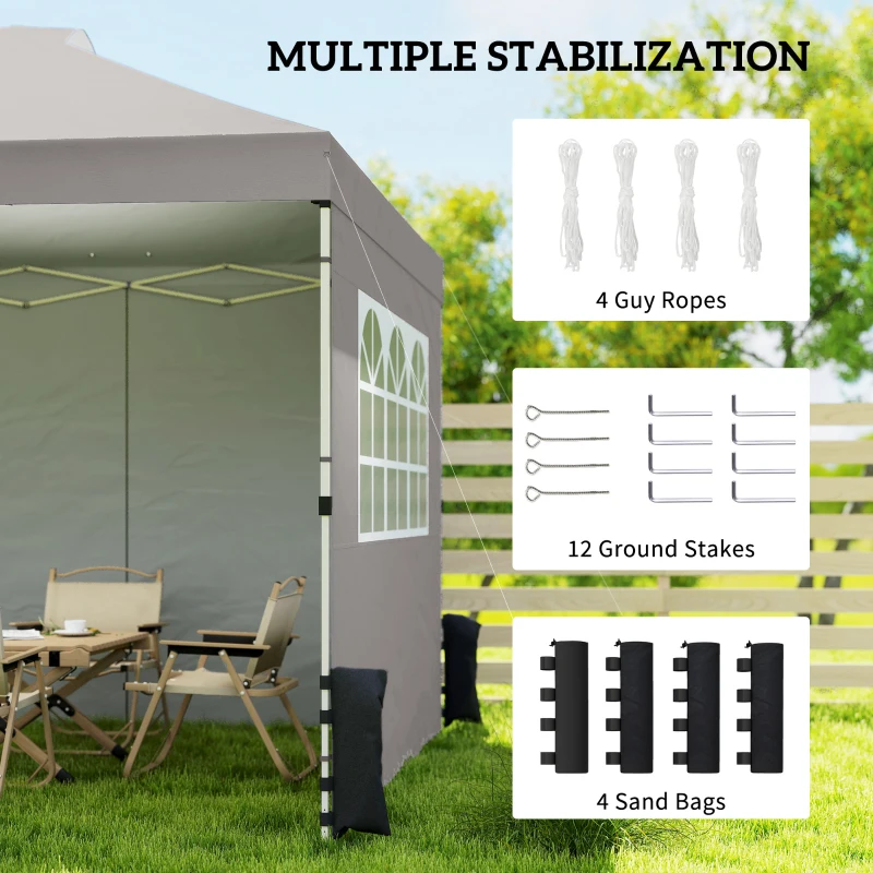 Outsunny Pop Up Gazebo Waterproof Height Adjustable Canopy with 3 Sidewalls Wheeled Bag for Parties 3 x 3 m Grey