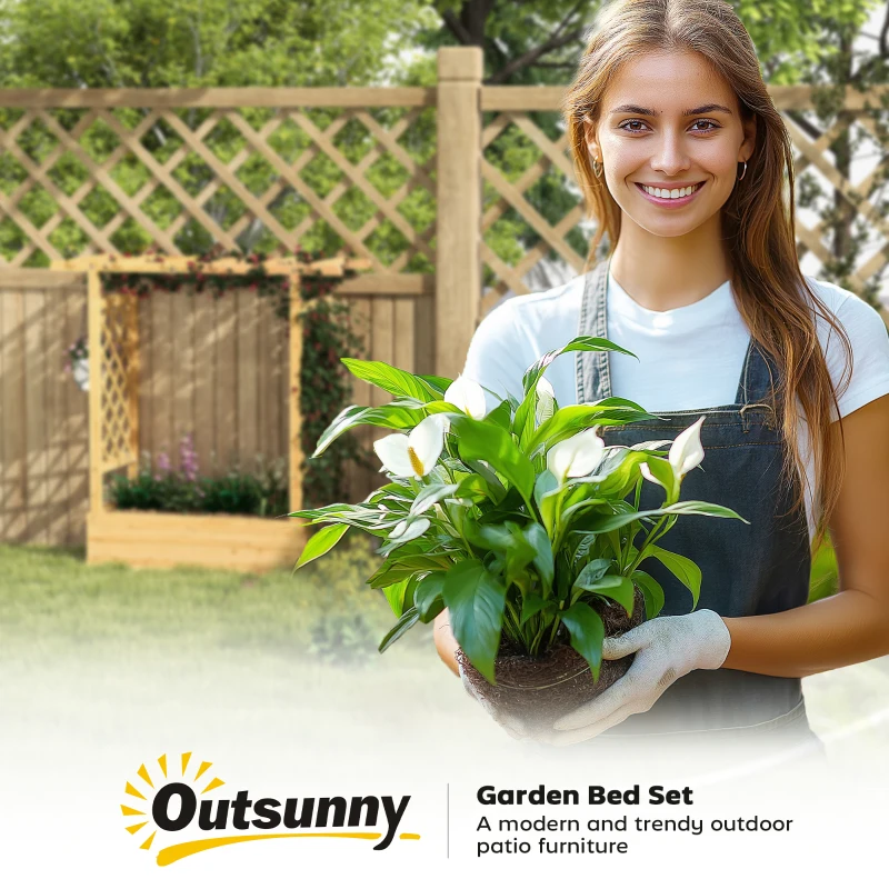 Outsunny Garden Planter with Trellis, Wooden Raised Bed for Garden with Hanging Roof and Drainage Holes, Outdoor Trellis Planter Box for Vegetables, Herbs and Flowers, 110 x 44 x 113 cm, Natural