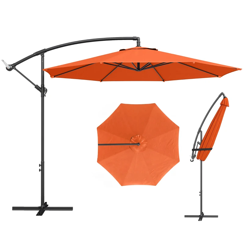 Outsunny 3 m Overhanging Cantilever Parasol, with Cross Base - Orange
