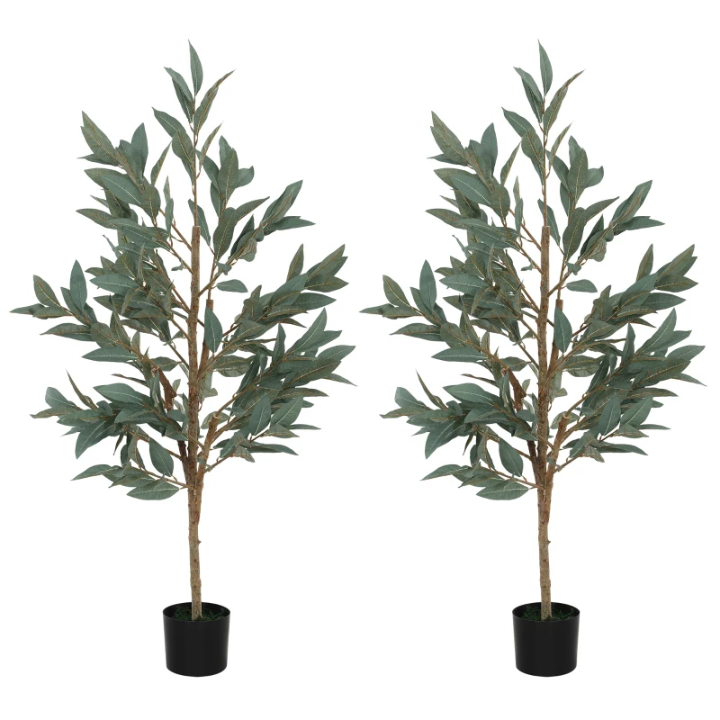 HOMCOM Conjunto de 2 Plantas Artificiais de Louro 150 cm Plantas Artificiais Decorativas Grande Verde