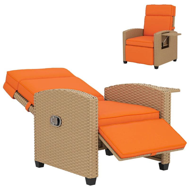 Outsunny 145° Reclining Rattan Armchair, with Footrest - Khaki/Orange