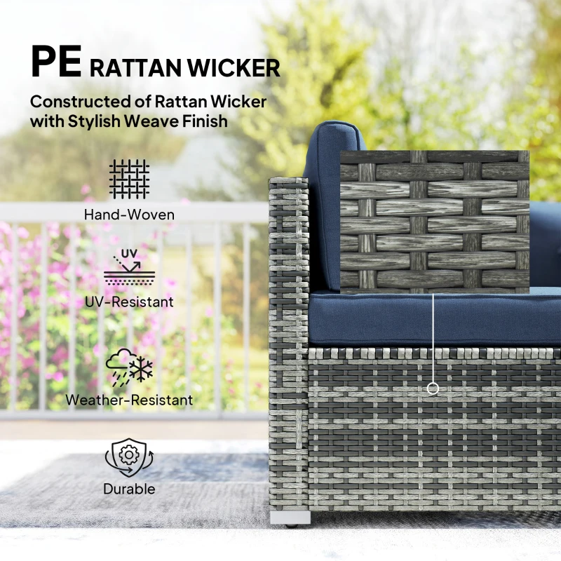 Outsunny 8 Pieces PE Rattan Corner Sofa Set, Outdoor Garden Furniture Set, Patio Wicker Sofa Seater w/ Cushion, Dark Blue
