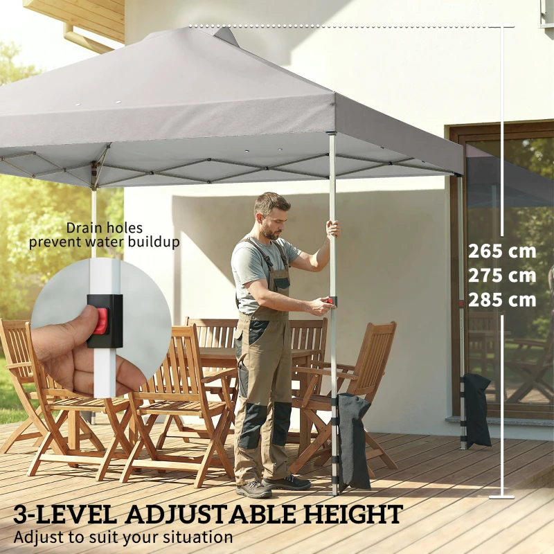 Outsunny Pop Up Gazebo Waterproof Height Adjustable Canopy with 3 Sidewalls Wheeled Bag for Parties 3 x 3 m Grey