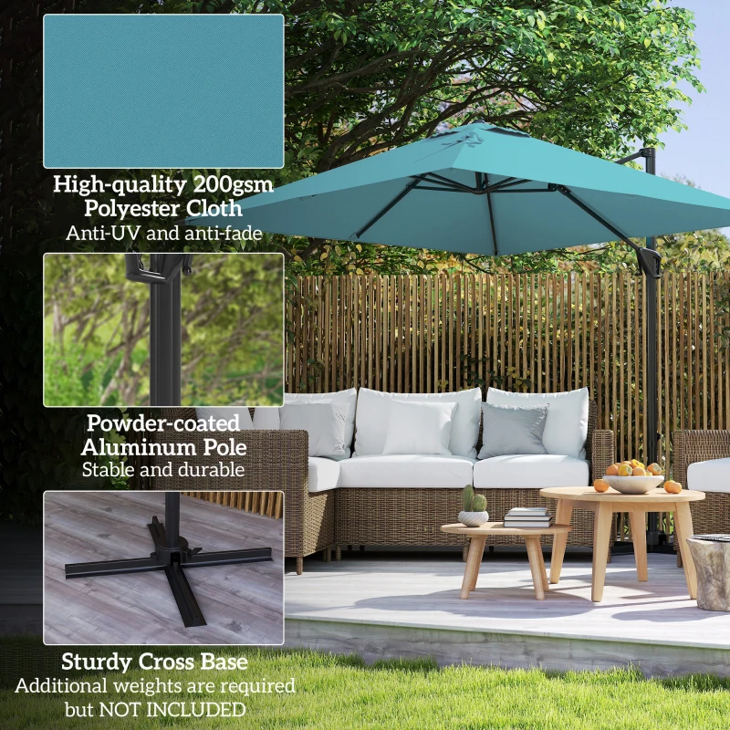 Outsunny Patio Offset Parasol Umbrella - Blue
