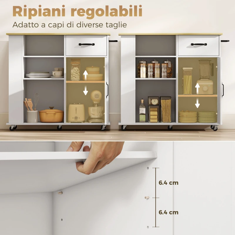 HOMCOM Mobile Cucina con Cassetto, Armadietto e Ripiano Regolabile, Bianco
