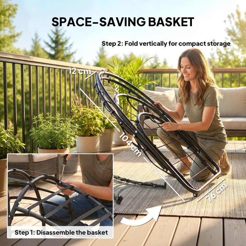 Outsunny Hanging Egg Chair, Indoor Outdoor Swinging Hammock Chair with Stand, Foldable Basket, Side Pocket, Dark Grey