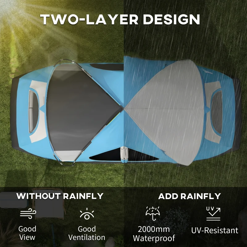 Outsunny Camping Tent for 6-8 Man with 2000mm Waterproof Rainfly and Carry Bag for Fishing Hiking Festival, Sky Blue
