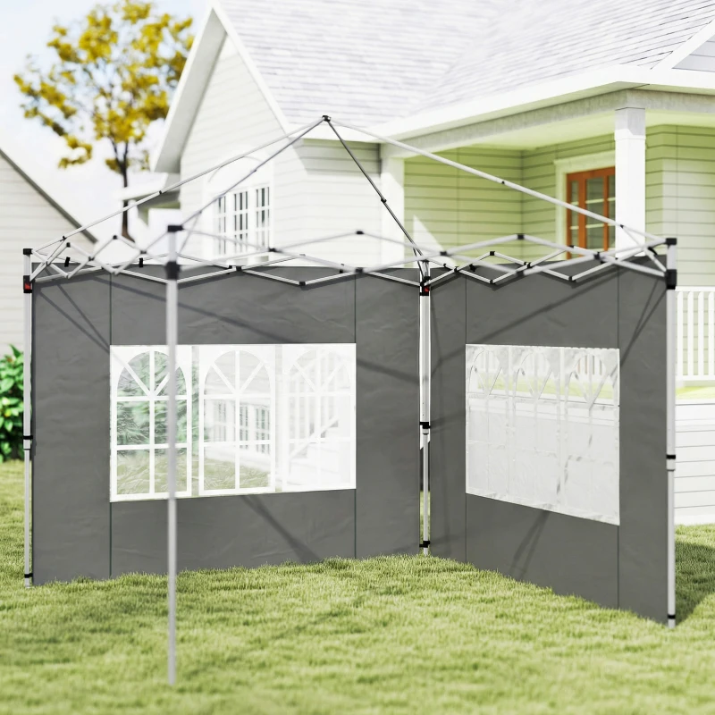Outsunny Gazebo Side Panels, Sides Replacement with Window for 3x3(m) or 3x4m Pop Up Gazebo, 2 Pack, Dark Grey