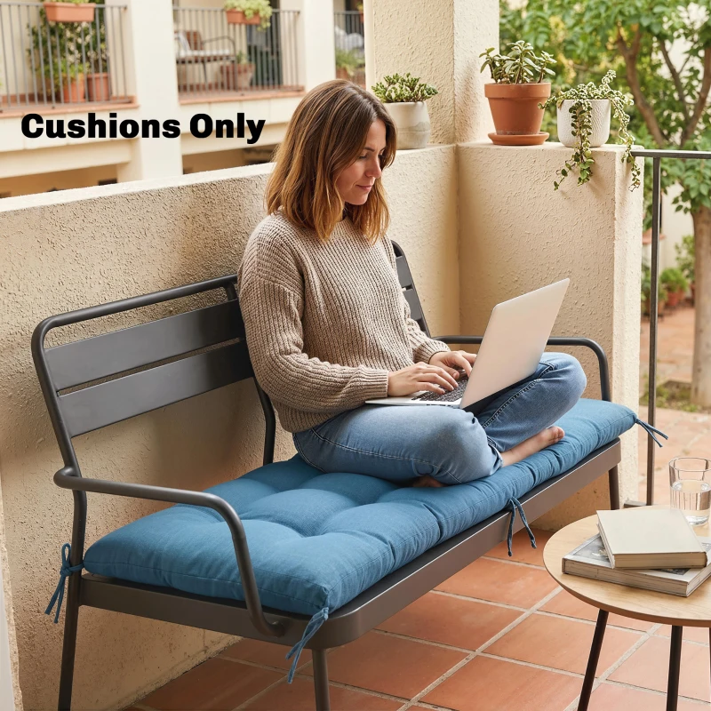 Outsunny Sun Lounger Cushion, Memory Foam Patio Chair Cushion with Ties, Outdoor Seat Pad Fits 190 x 60 cm Lounger, Blue