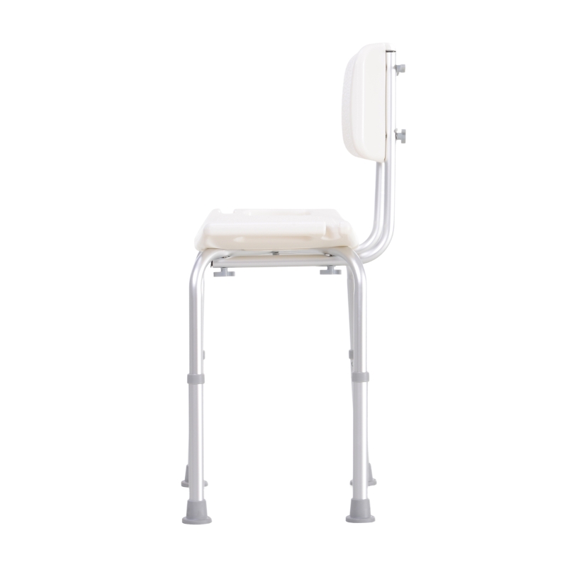 HOMCOM Scaun de Duș Antiderapant cu Spătar și Înălțime Reglabilă pe 8 Poziții, 50,6x43x71-88 cm, Alb