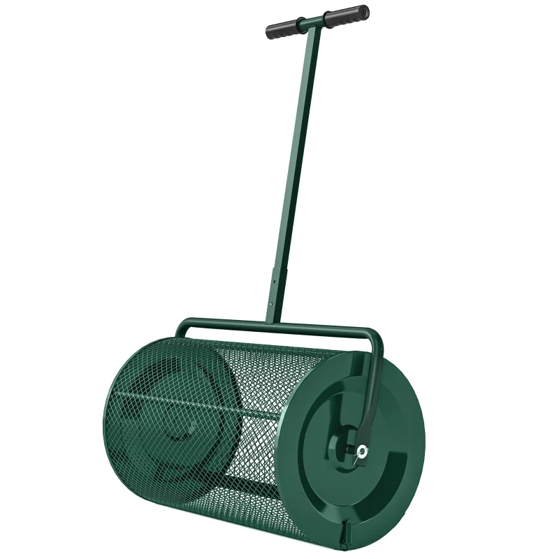 Outsunny Compost Spreader, 24" Peat Moss Spreader with Height Adjustable T Shaped Handle and Metal Mesh Basket, Garden Spreader for Seeding, Spreading Manure, Green