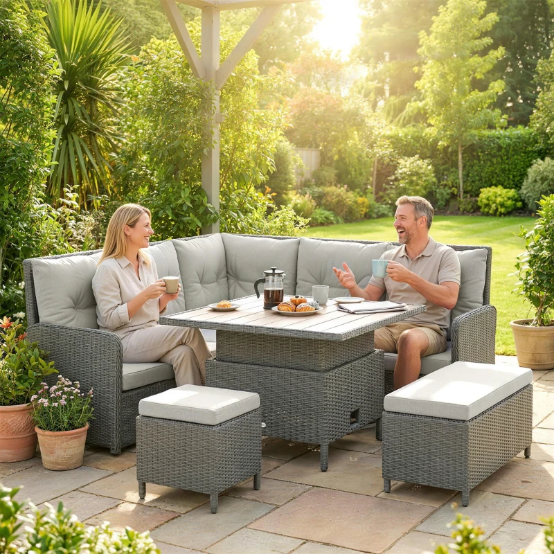 Outsunny 6 Pieces Outdoor PE Rattan Garden Furniture, Patio Wicker Sectional Conversation Corner Sofa