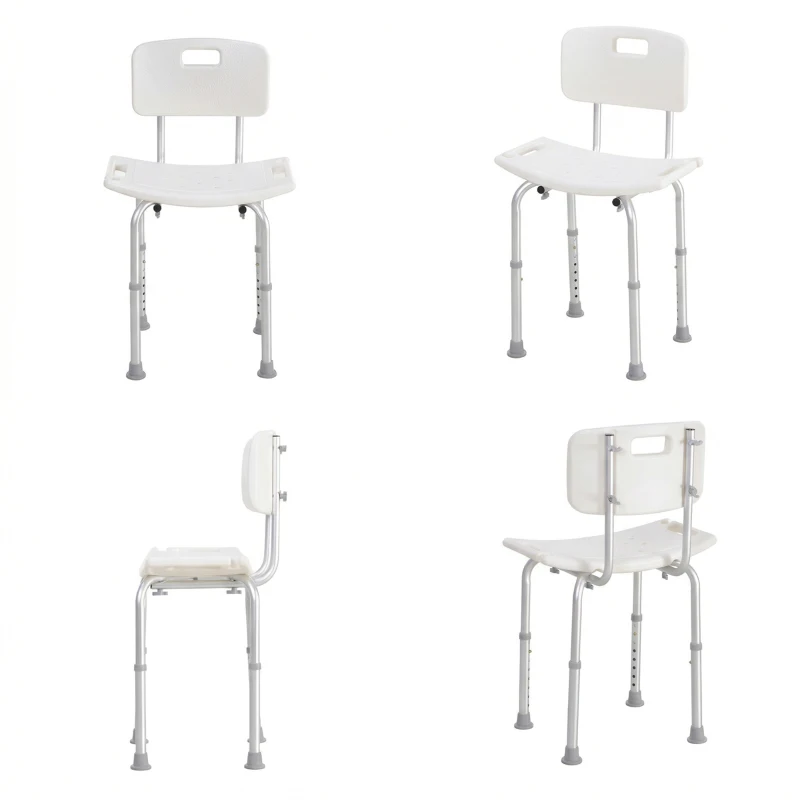 HOMCOM Scaun de Duș Antiderapant cu Spătar și Înălțime Reglabilă pe 8 Poziții, 50,6x43x71-88 cm, Alb