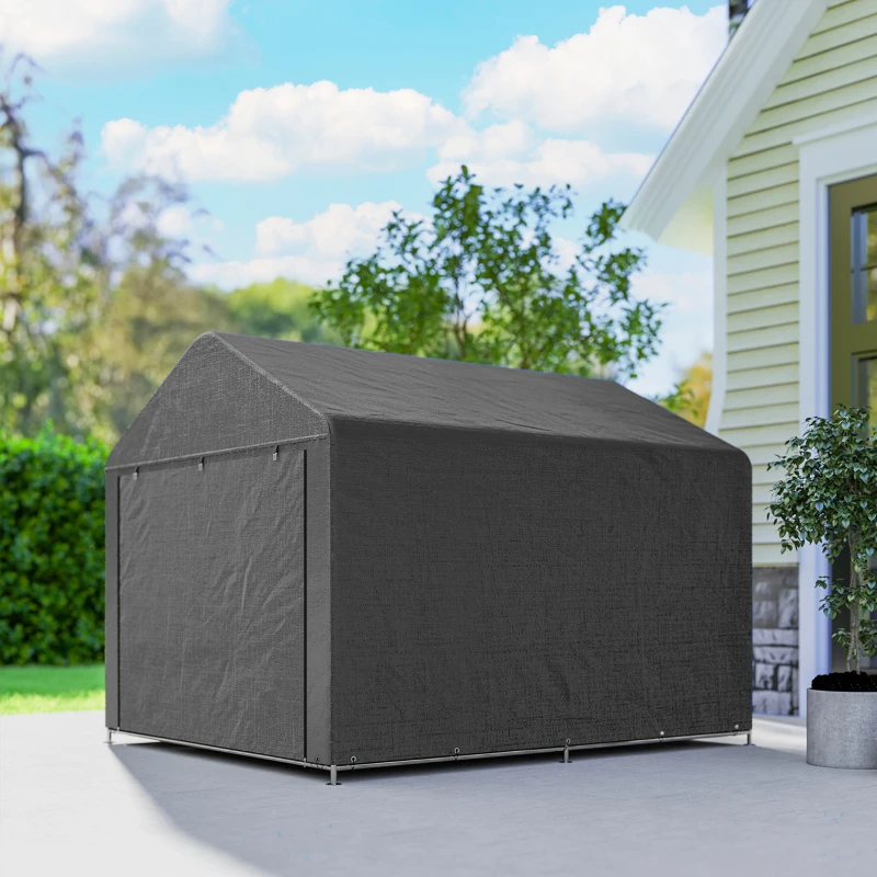 Outsunny 6.6 x 7.8ft Outdoor Garden Storage Shed, Waterproof Bike Tent with Roll-up Zipper Door, Galvanised Metal Frame, Portable Shed Shelter Carport for Motorcycle Garden Tools, Dark Grey