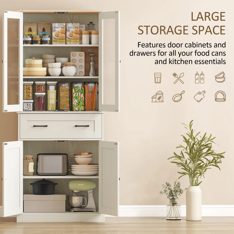 HOMCOM Freistehender Küchenschrank, 5-stufiger Vorratsschrank mit verstellbaren Regalböden und Schublade für Wohnzimmer, Esszimmer
