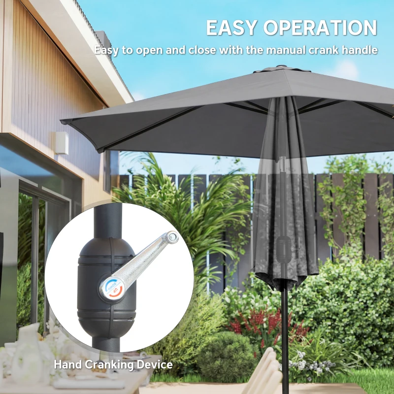 Outsunny 2.6 m Garden Parasol Umbrella with Aluminium Pole, Outdoor Patio Umbrella with Tilt and Crank, Vent, Grey