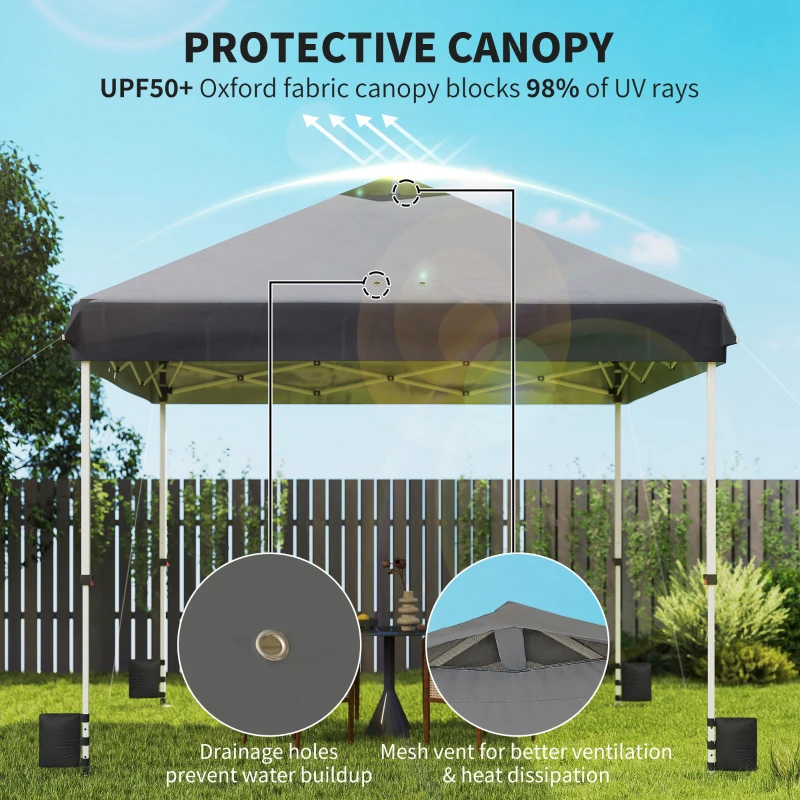 Outsunny 3 x 3 m Pop Up Gazebo with Wheels, UPF50+ One-Touch Outdoor Garden Party Tent Marquee Wedding Awning Canopy, Dark Grey