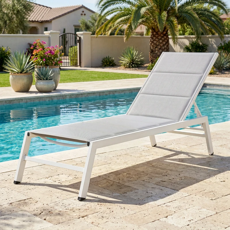 Outsunny Sdraio Imbottita con Schienale a 6 Posizioni, Telaio Alluminio, Capacità 120 Kg, Grigio Chiaro