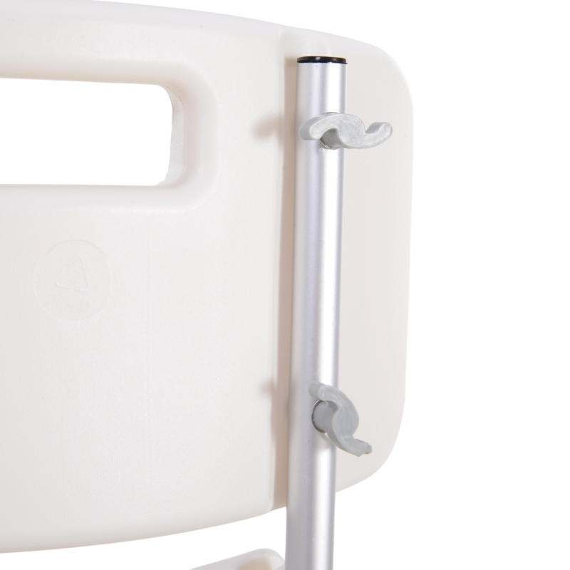 HOMCOM Scaun de Duș Antiderapant cu Spătar și Înălțime Reglabilă pe 8 Poziții, 50,6x43x71-88 cm, Alb