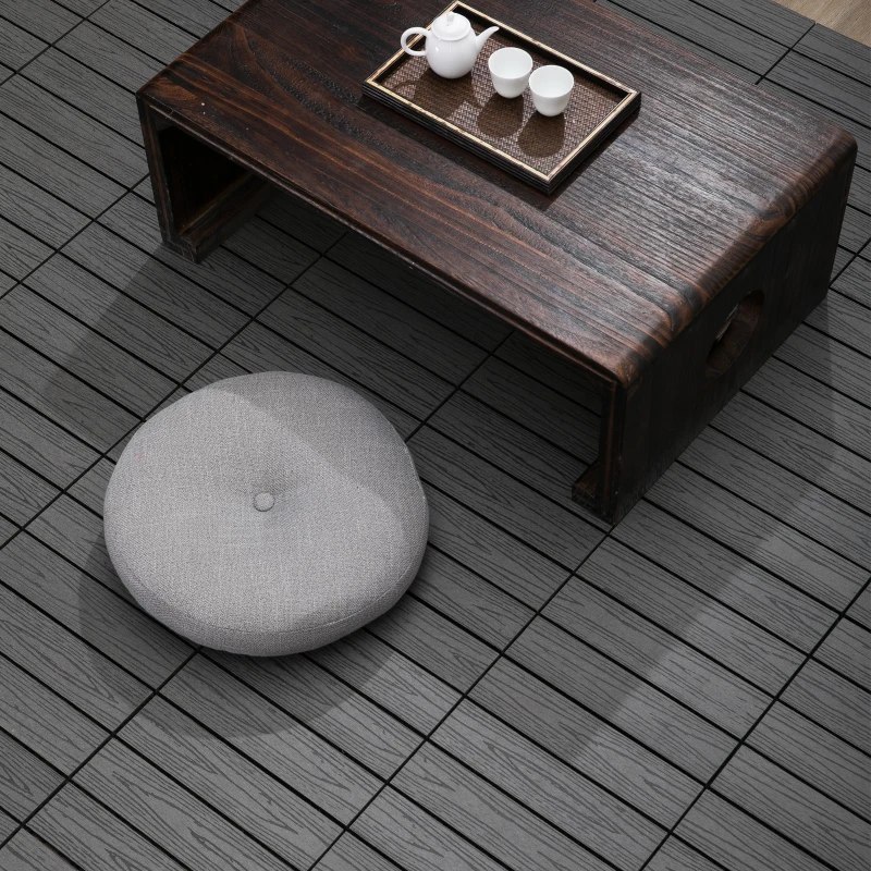 Outsunny WPC Interlocking Decking Tiles, Pack of 11 Interlocking Patio Paving Slabs, 30 x 30 x 2.2 cm, Grey