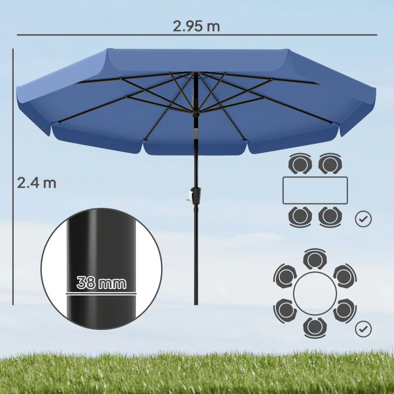 Outsunny 3 m Garden Parasol with Tilt Mechanism & Crank Handle, UPF 30+ Patio Umbrella Outdoor Table Umbrella, Dark Blue