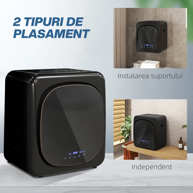 HOMCOM Uscător cu Aer, Capacitate 4kg, Timer și Program Smart, din Oțel Inoxidabil și ABS, 48x40x56 cm, Negru