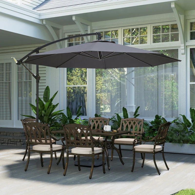 Outsunny 3 m Overhanging Cantilever Parasol, with Cross Base - Grey
