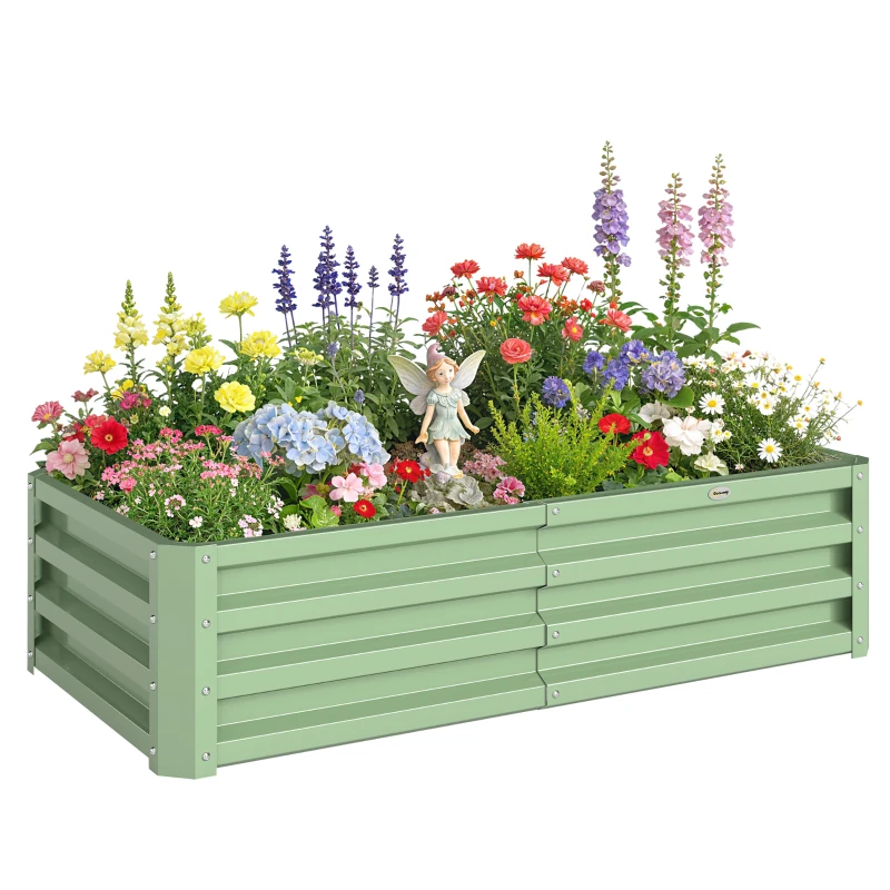Outsunny Raised Beds for Garden, Galvanised Outdoor Planters, for Herbs and Vegetables, Use for Patio, Garden, Balcony