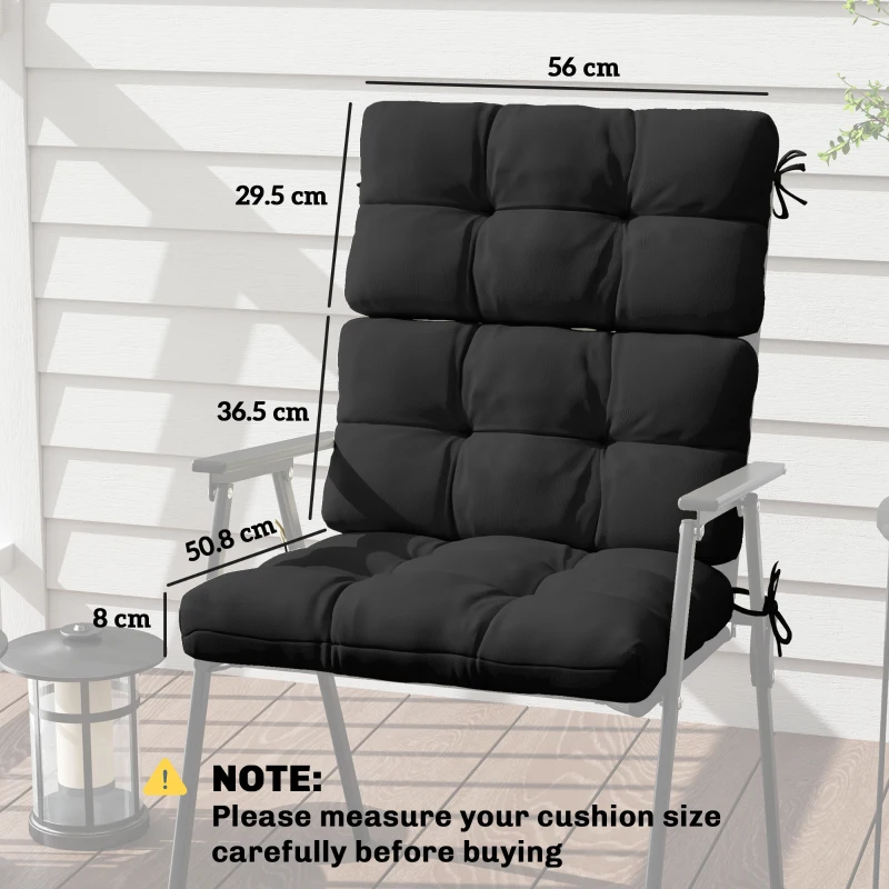 Outsunny 2-Piece Seat Cushion Replacement with Backrest, Garden Patio Chair Cushions Set with Ties, Black