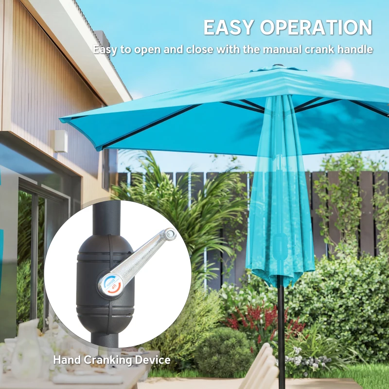 Outsunny 2.6 m Garden Parasol Umbrella with Aluminium Pole, Outdoor Patio Umbrella with Tilt and Crank, Vent, Blue