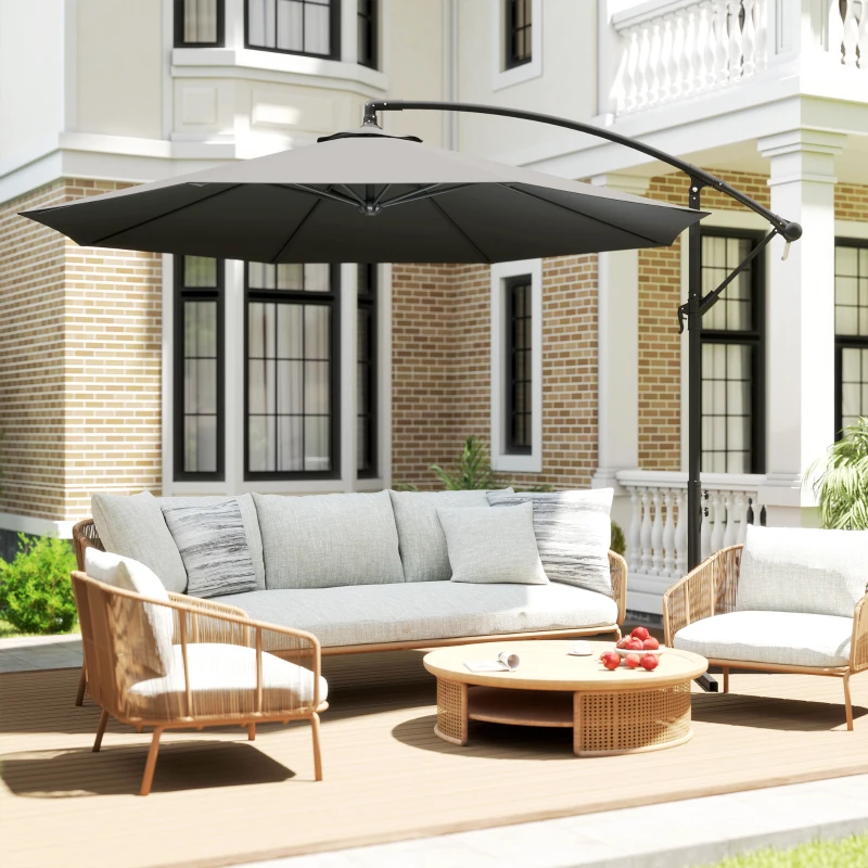 Outsunny 3m Overhanging Cantilever Parasol, with Cross Base - Grey