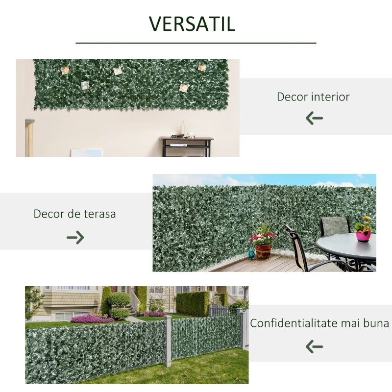 Outsunny Gard Artificial, Gard Viu Artificial 150x300 cm din PE Anti-UV, Gard Artificial pentru Garduri cu Frunze, Verde Închis(m-5)