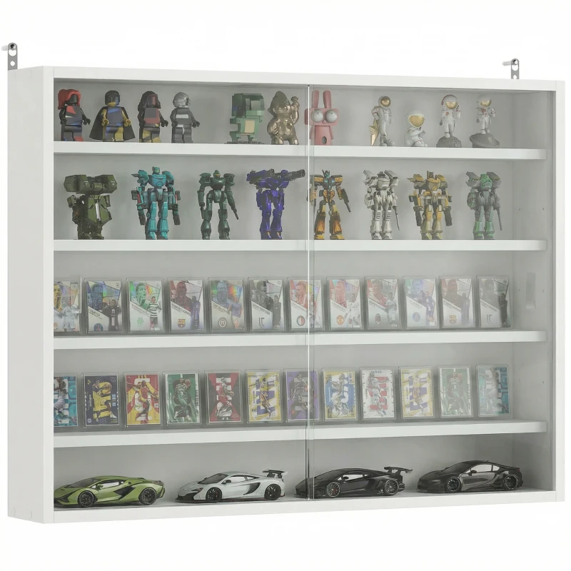 HOMCOM Vitrina de Pared de Madera con Estantes Ajustables y 2 Puertas Correderas de Cristal 80x9,5x60 cm Blanco