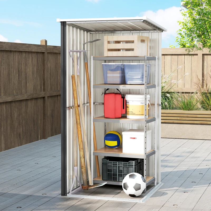 Outsunny Șopron de Grădină Exterior 0,69 m² 83x89x163 cm cu Acoperiș Înclinat Ușă cu Închizătoare Include Mănuși Gri Închis