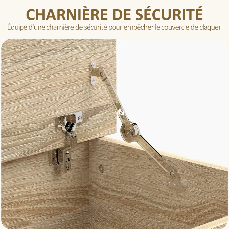 HOMCOM Coffre de rangement, banc de rangement avec couvercle rabattable et charnières de sécurité, 100 x 40 x 40 cm, naturel