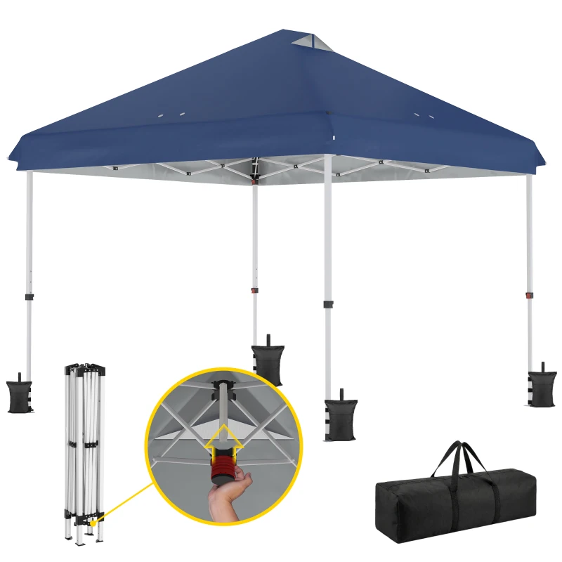 Outsunny 3 x 3 m Pop Up Gazebo with Wheels, UPF50+ One-Touch Outdoor Garden Party Tent Marquee Wedding Awning Canopy, Dark Blue