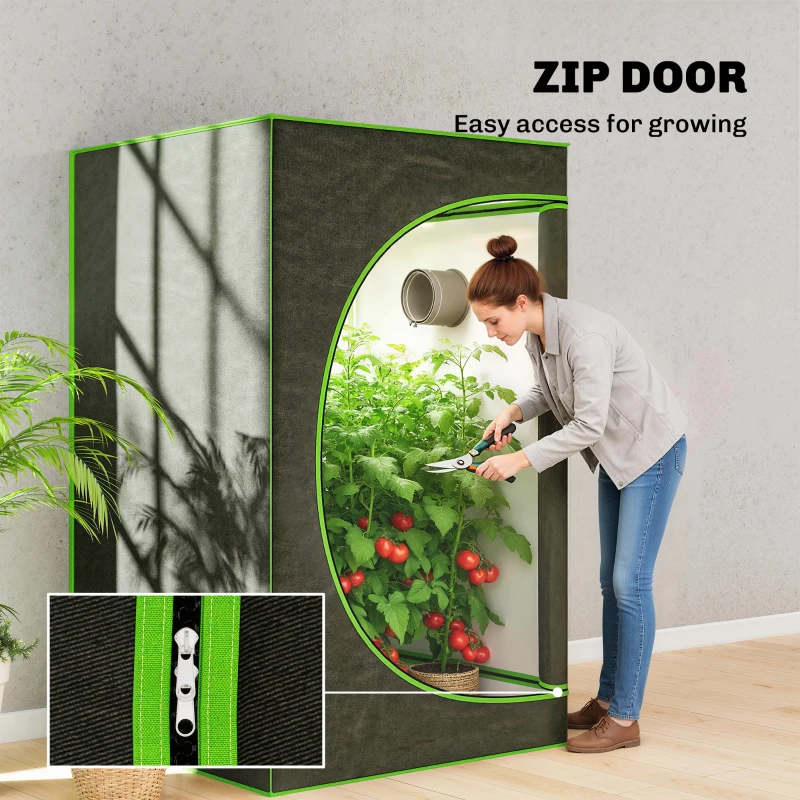 Outsunny Grow Tent 120 x 120 x 200 cm, Reflective Mylar Hydroponic Growing Tent with 600D Oxford Fabric, Observation Window, Vent, Zipper Door for Indoor Plant Growing, Black