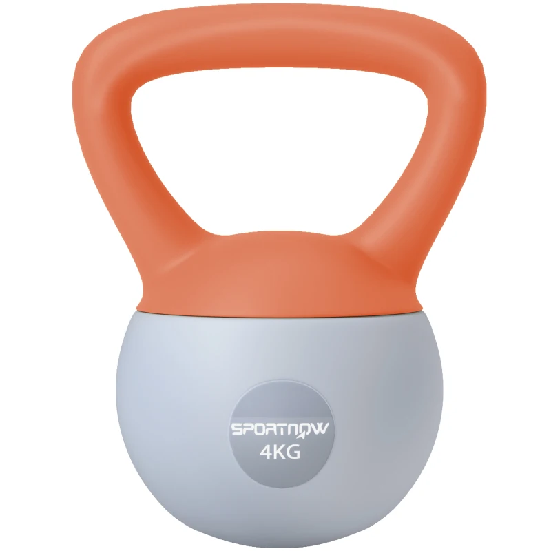 SPORTNOW 4KG Soft Kettlebell, Kettlebell with Non-Slip Handle for Home Gym, Weight Lifting, Strength Training, Orange/Grey